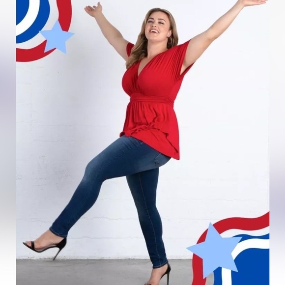 Kiyonna Top Promenade Style Size 0X Red  Layered V Neckline - Picture 6 of 9